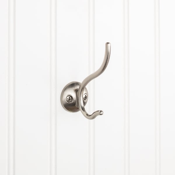 Elements 3-13/16" Satin Nickel Slender Contemporary Double Prong Wall Mounted Hook YD30-381SN - main